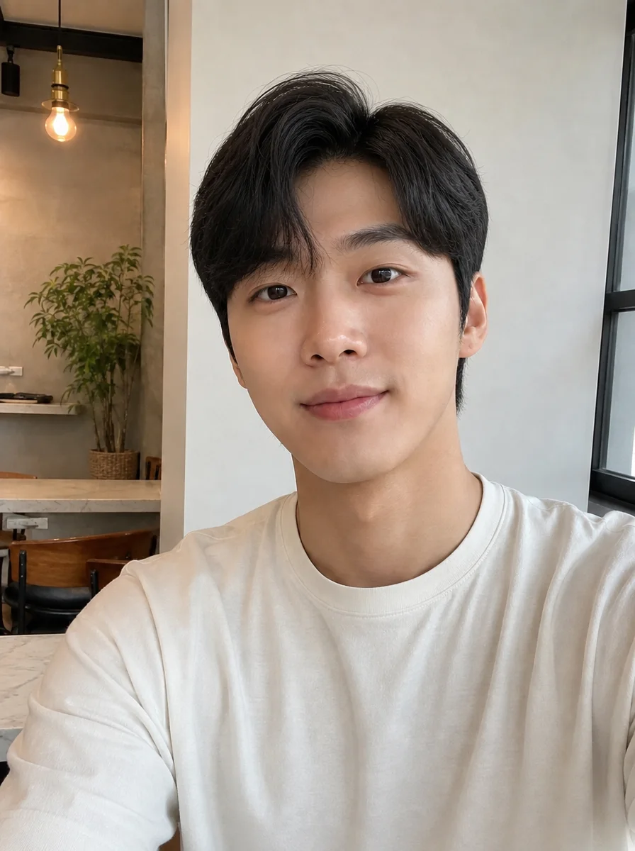 같은 남성 인물의 헤어스타일을 단정한 가르마 스타일로 바꾼 AI 결과 사진