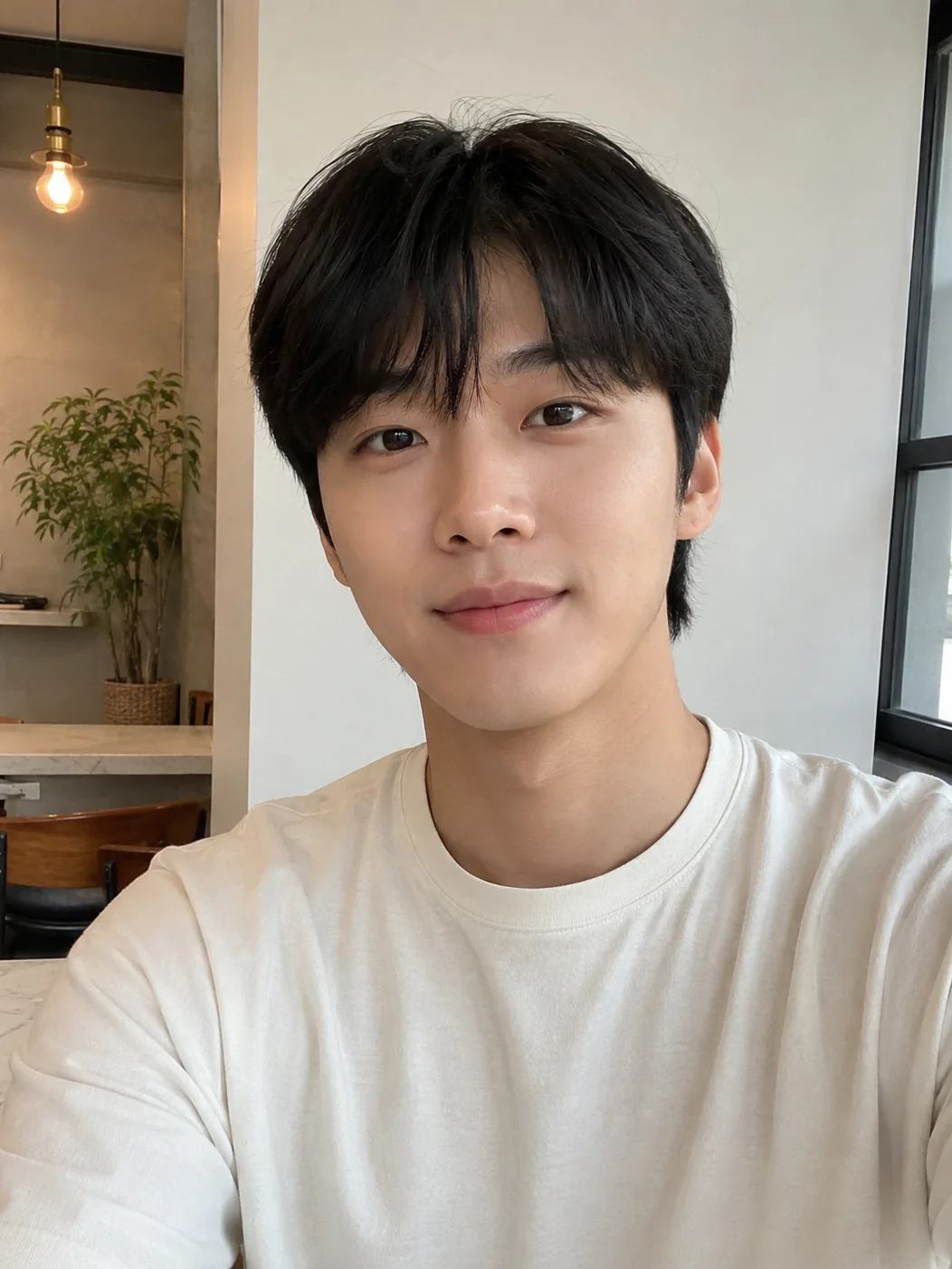 카페에서 촬영한 남성의 원본 셀카 사진