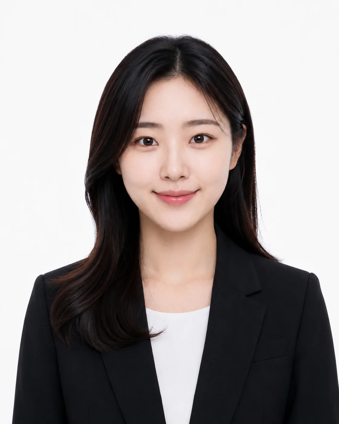 같은 인물을 검은 재킷과 밝은 배경의 AI 프로필 사진으로 변환한 예시